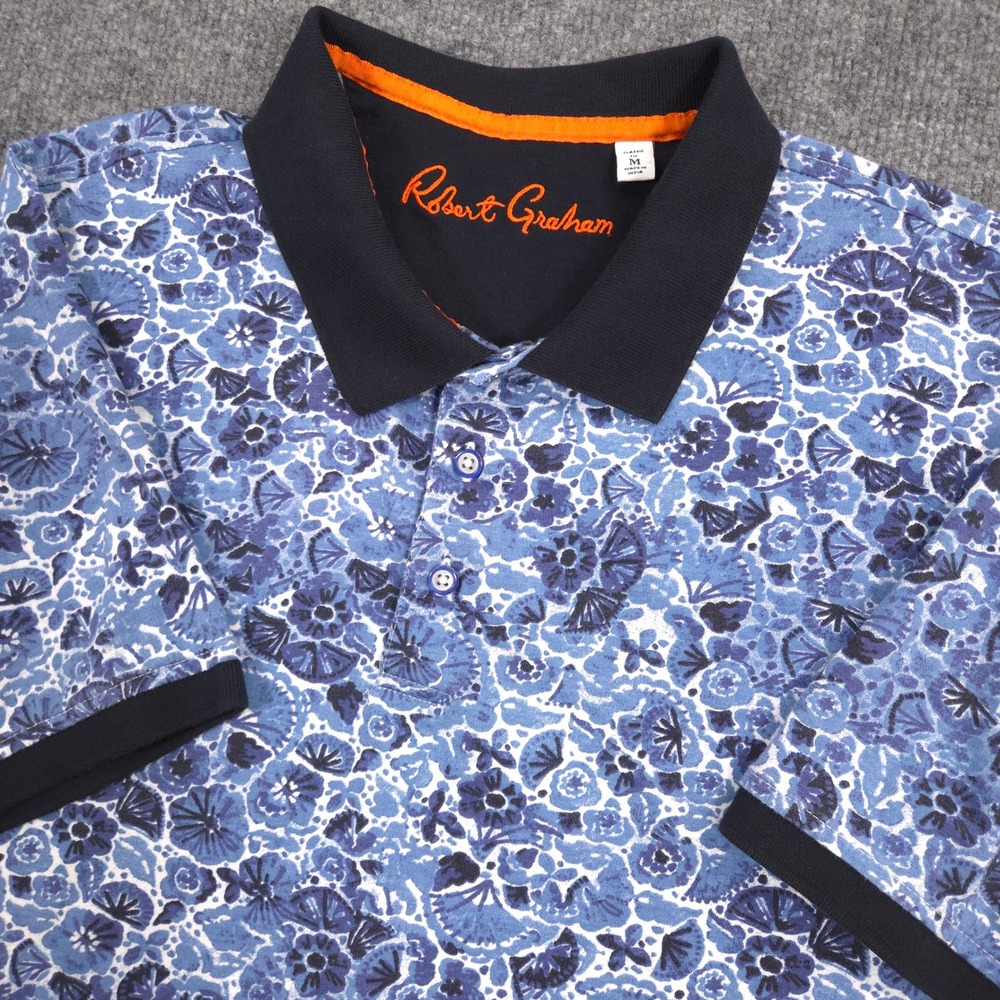 Robert Graham Polo Shirt Mens M Blue Amaro Geometric Classic Fit Cotton Jersey